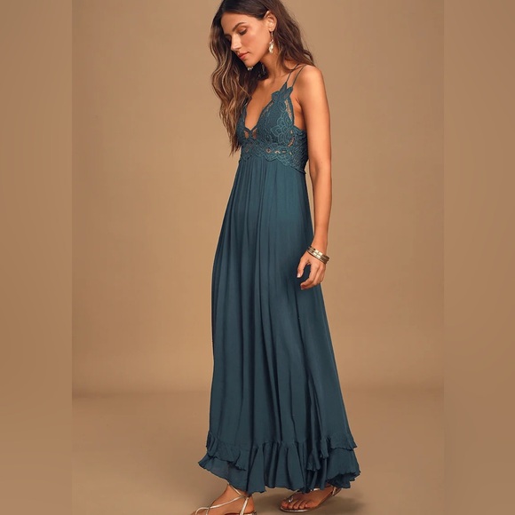 Free People Dresses & Skirts - Free people Adella dress maxi size XS teal forest fairy whimsigoth